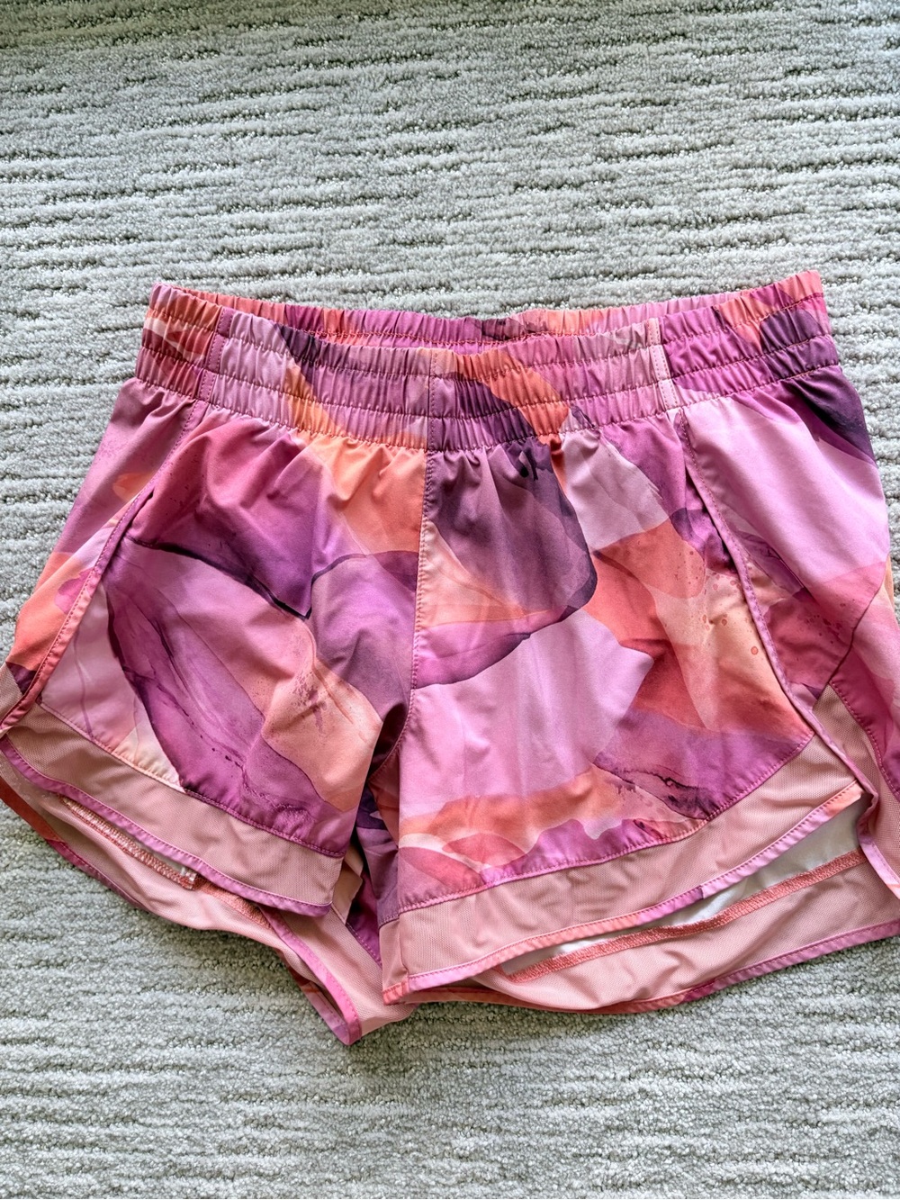 Athleta Pink Marble-Print Athletic Shorts printed racer run
